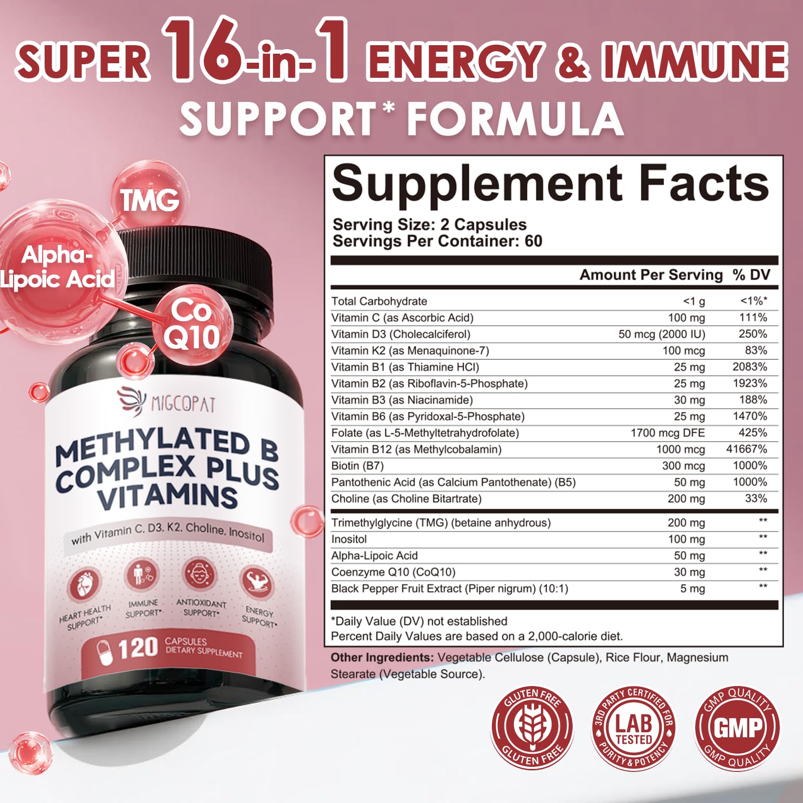 Ingredients list for the methylated B complex