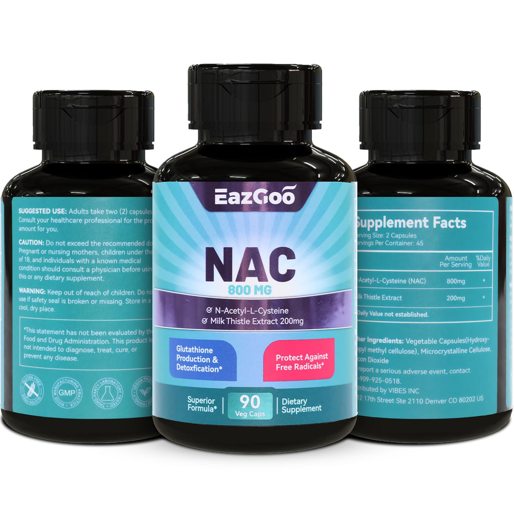 Ingredients showing NAC 800mg and Milk Thistle 200mg per capsule