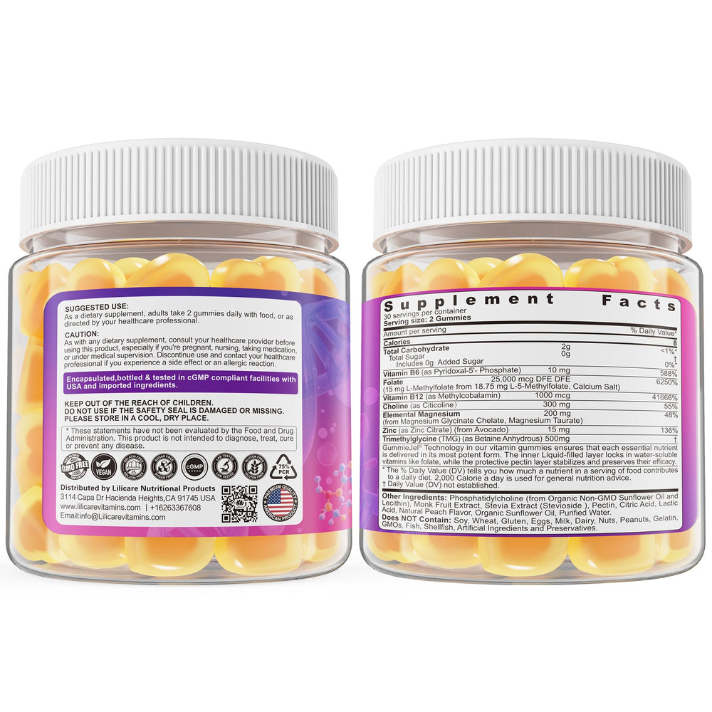 Nutrients list: L-methylfolate, B12 and other ingredients in gummies