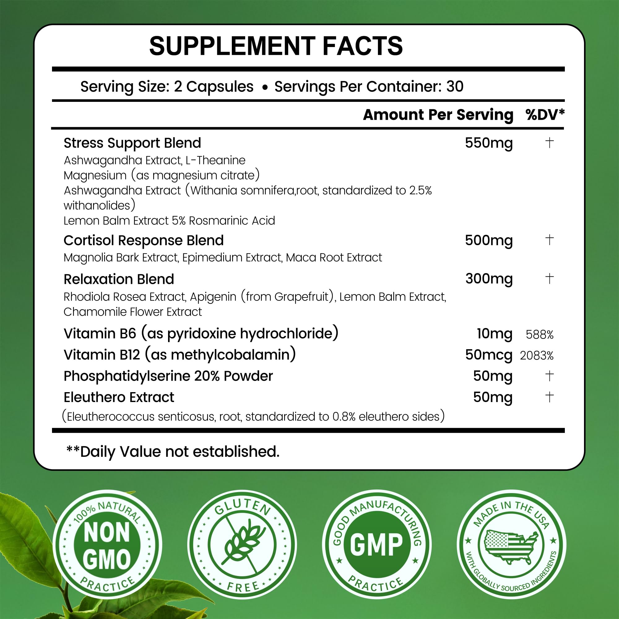 Illustration of cortisol balance concept with herbs and vitamins