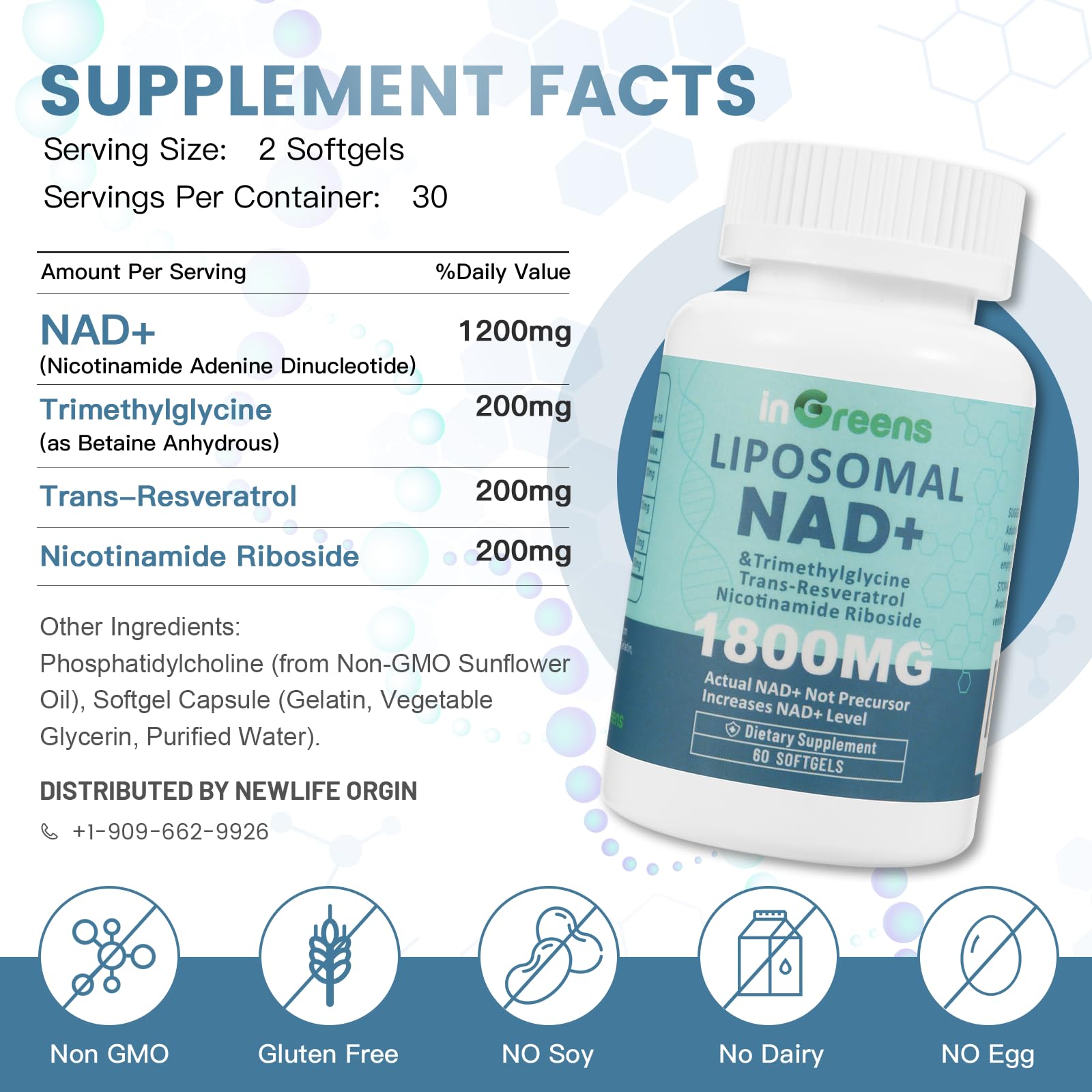 Close-up of NAD+ 1800mg and Nicotinamide Riboside label