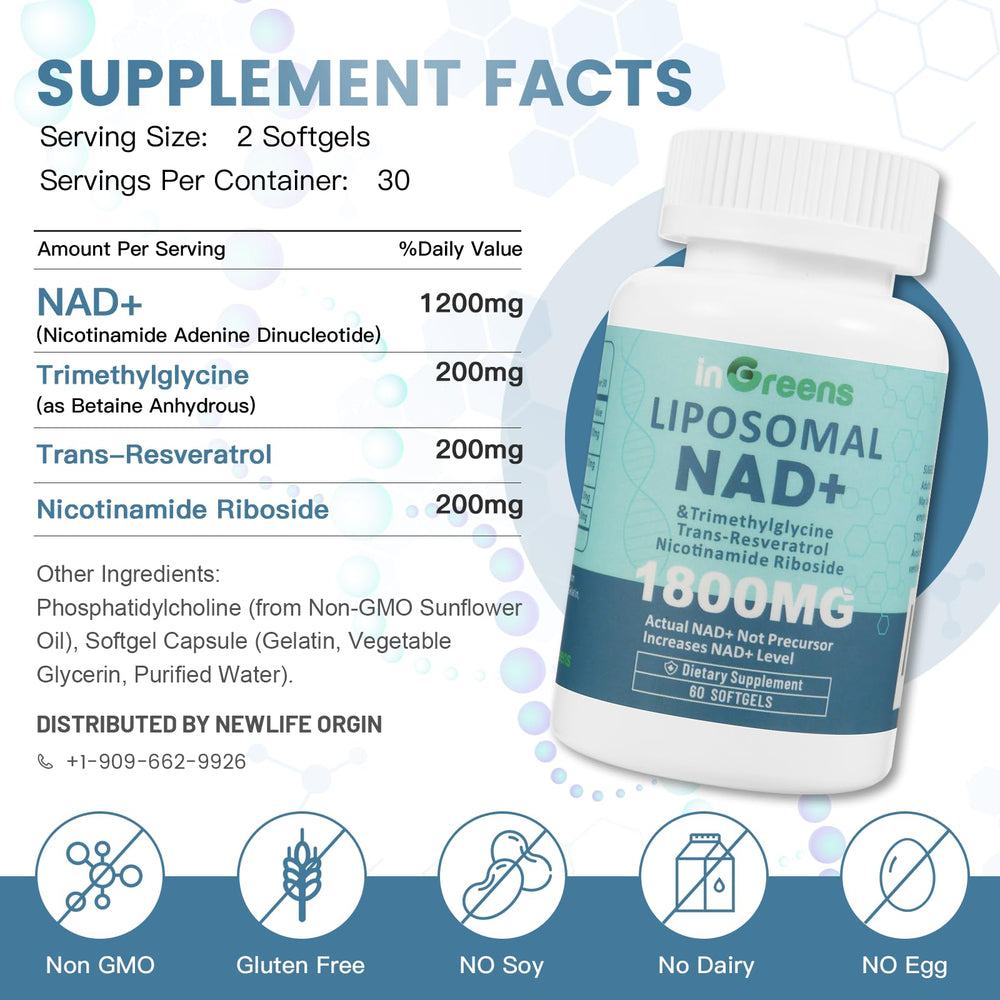 Close-up of NAD+ 1800mg and Nicotinamide Riboside label