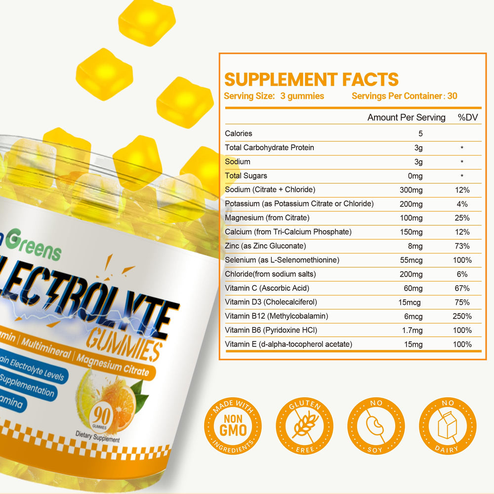 inGreens electrolyte gummies orange lemon flavor close-up for refreshment