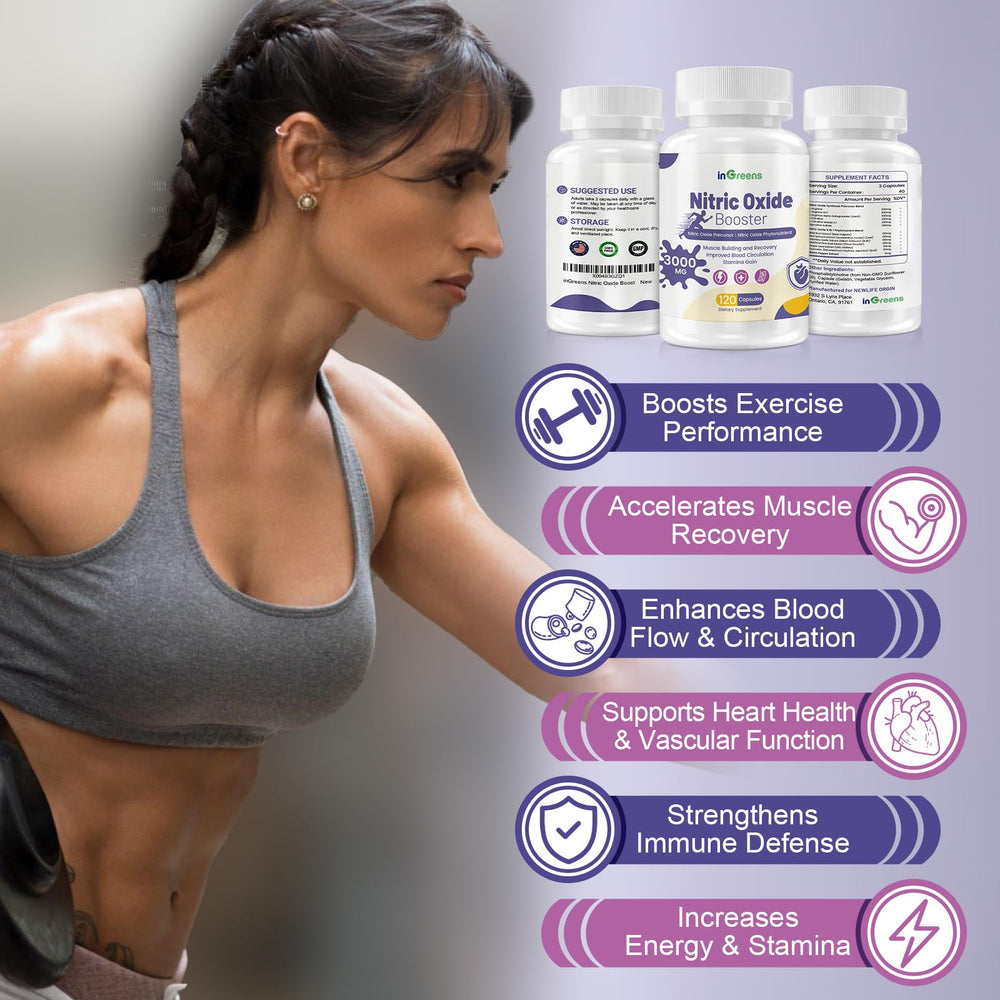 Graphic highlight of 13-in-1 nitric oxide booster benefits