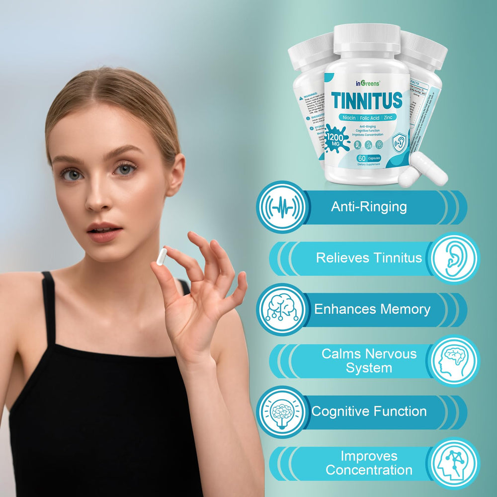 Person experiencing tinnitus relief with natural ingredients