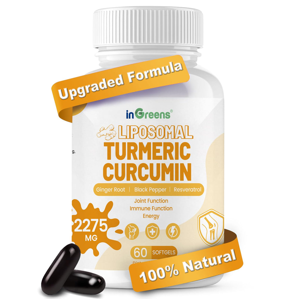 Front view of inGreens Turmeric Supplement 60 softgels bottle