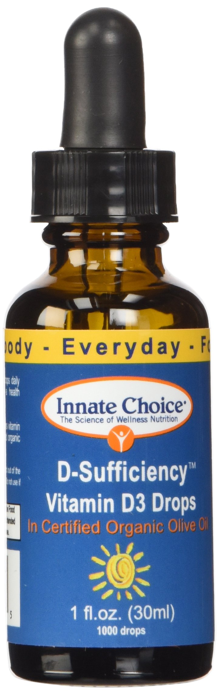 Front view of Innate Choice D Sufficiency Liquid Vitamin D3 bottle