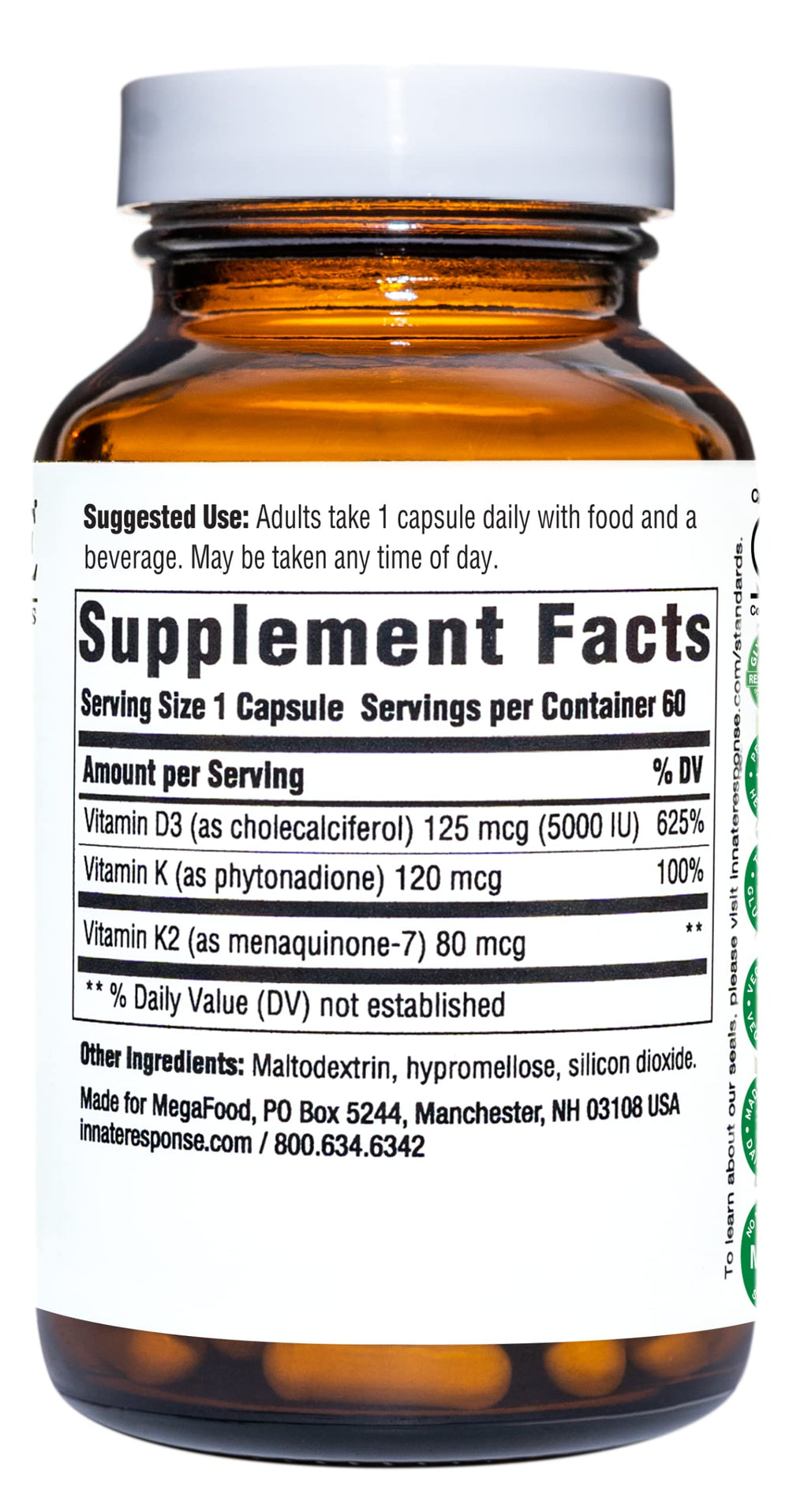 Close-up of INNATE D3 5000 IU capsules