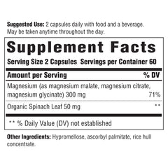 Close-up of capsules showing 300 mg magnesium per serving