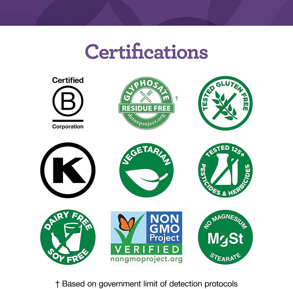 Gluten-free, dairy-free, and soy-free icons on label