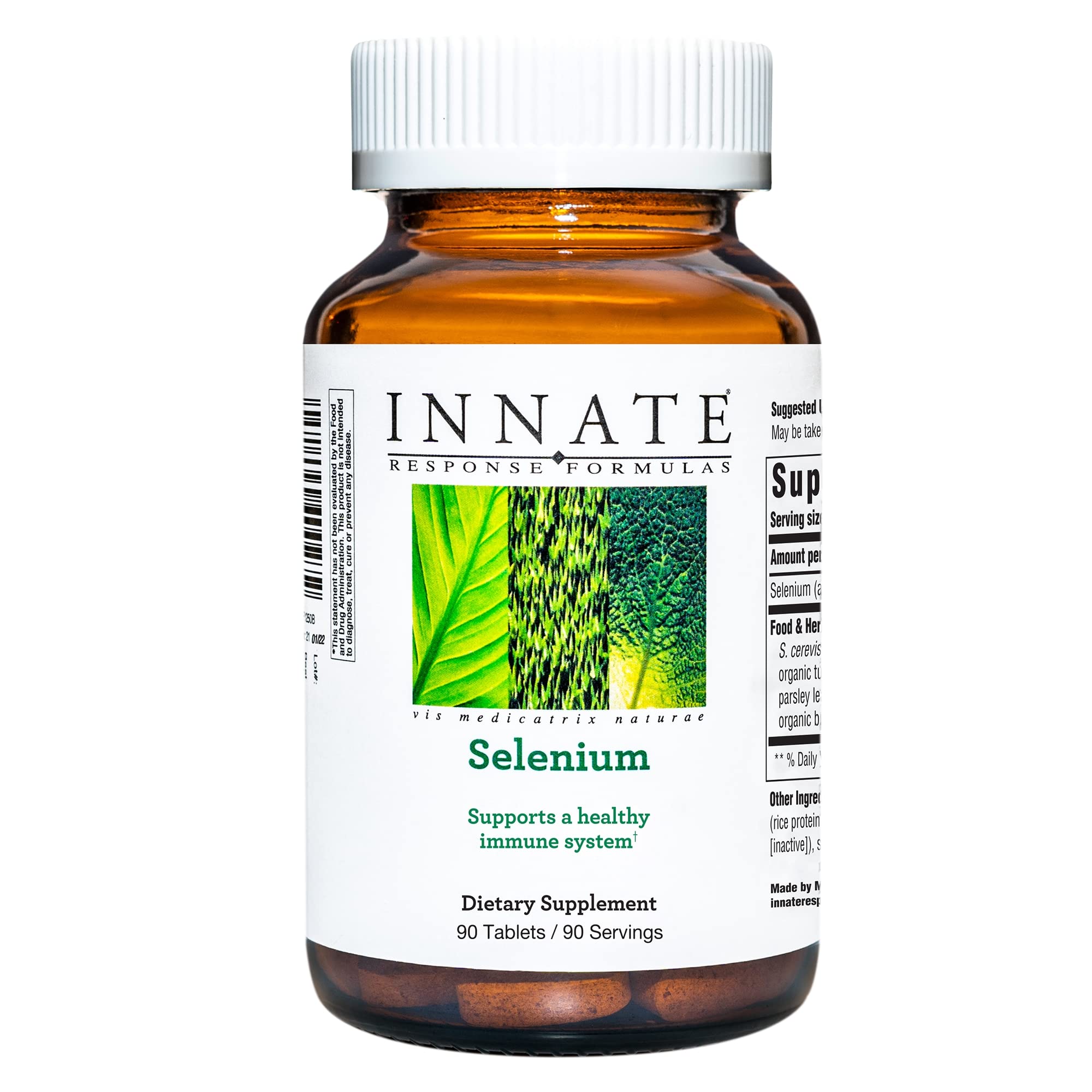 Innate Response Formulas Selenium bottle front shows vegan immune support in easy daily tablets.