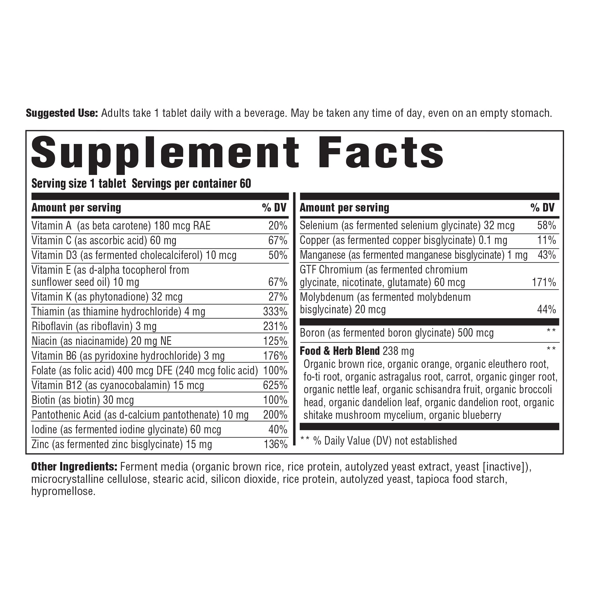 Close-up of INNATE Iron Free Multivitamin for men label