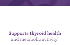 Illustrated ingredients: iodine, zinc, selenium, copper, L-tyrosine and Ashwagandha.