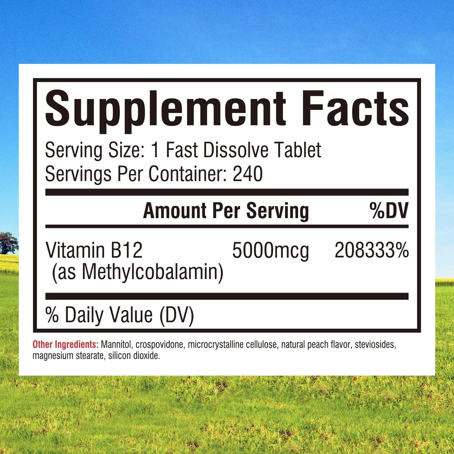 Sublingual B12 5000mcg peach flavor close-up