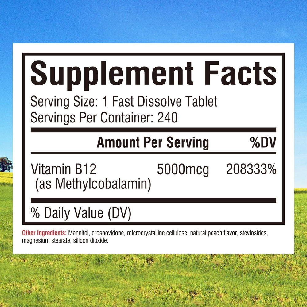 Sublingual B12 5000mcg peach flavor close-up