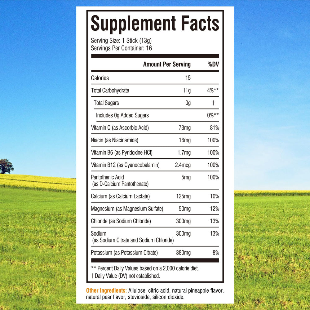 Innate Vitality pineapple-pear flavor powder dissolving in a glass