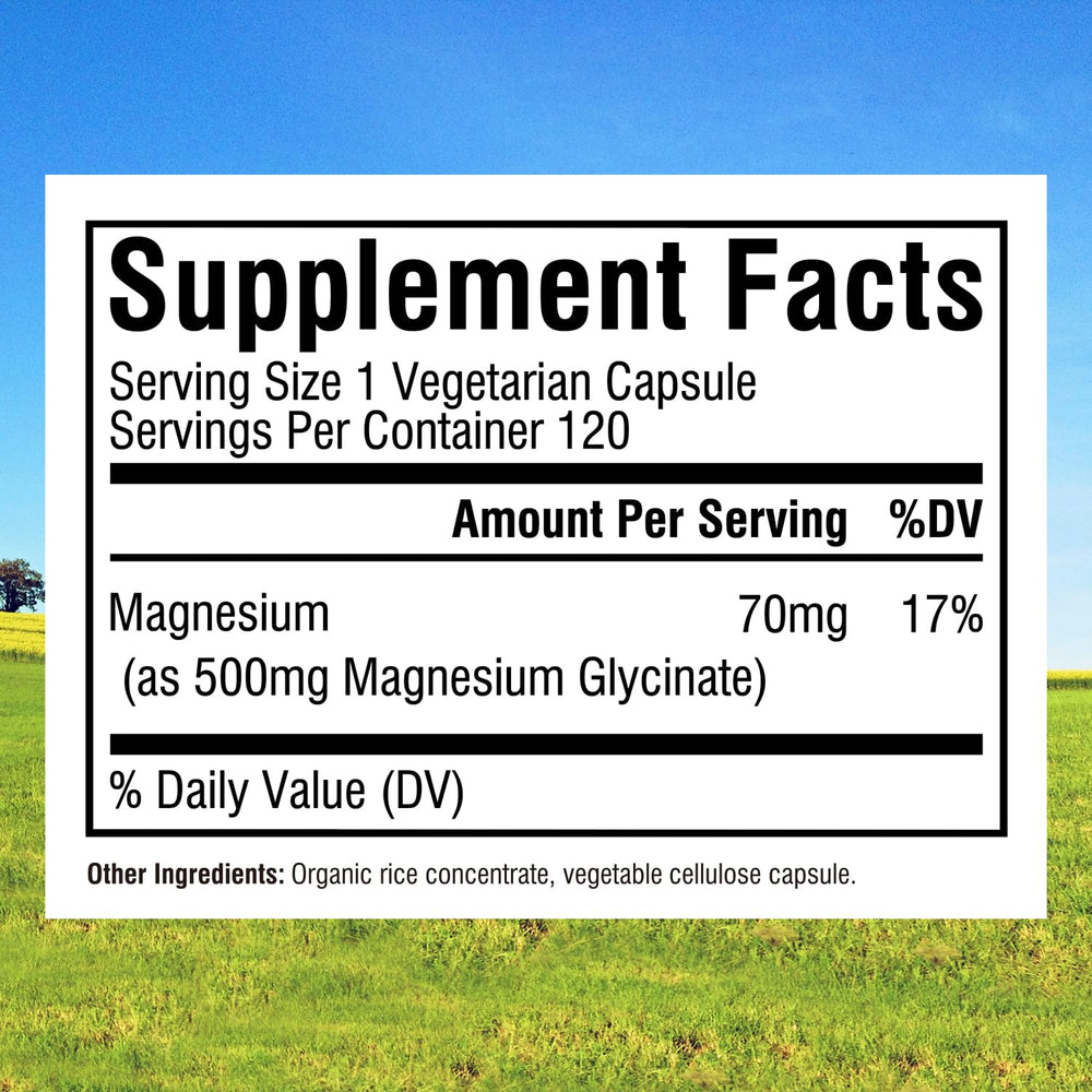 Close-up of magnesium glycinate 500mg capsules