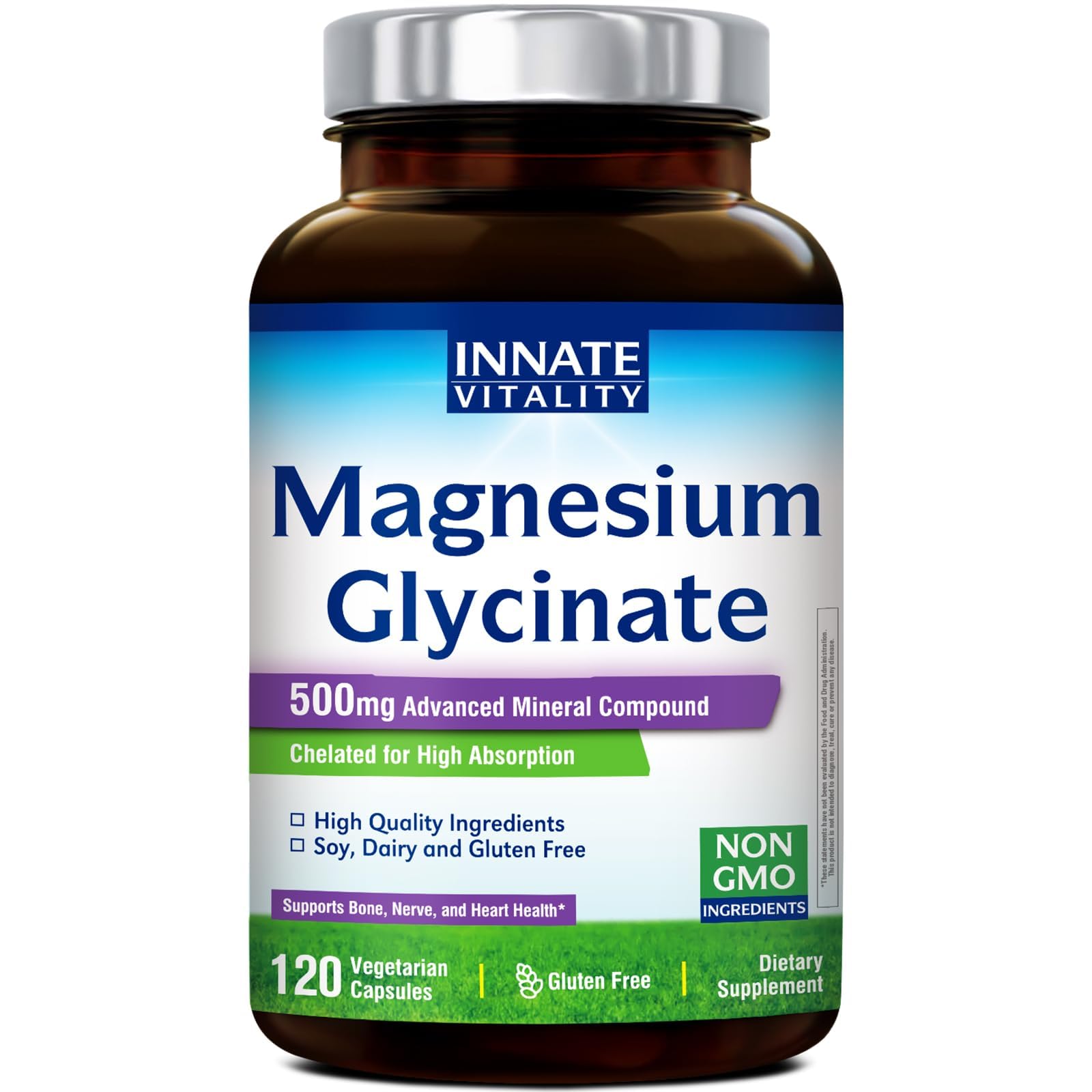 Innate Vitality Magnesium Glycinate bottle with capsules for daily magnesium support.