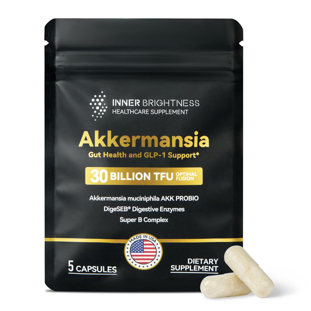 Bottle label of Inner Brightness Akkermansia Probiotic with 30B TFU