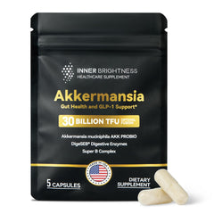 Bottle label of Inner Brightness Akkermansia Probiotic with 30B TFU