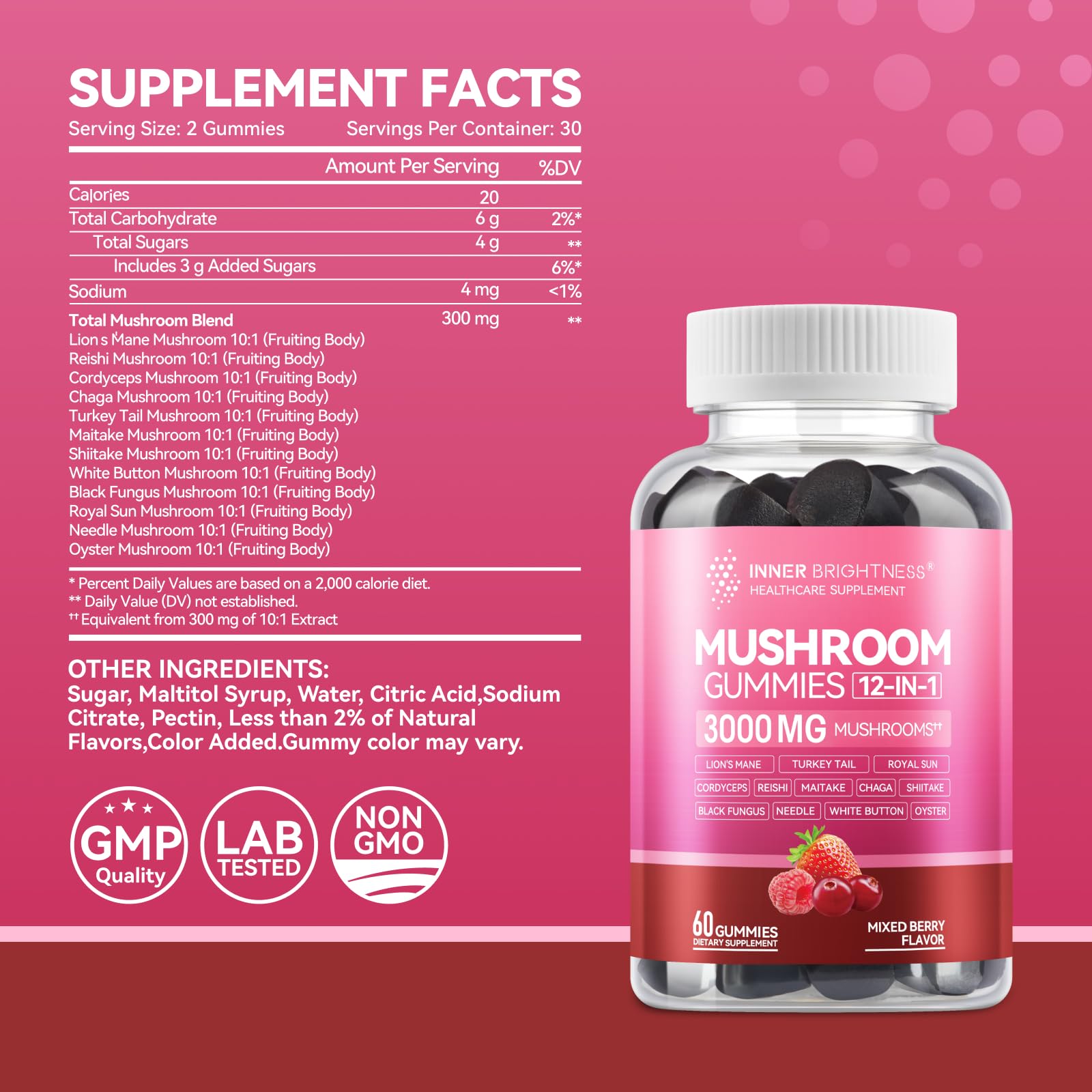 60-count packaging for Inner Brightness Mushroom Gummies