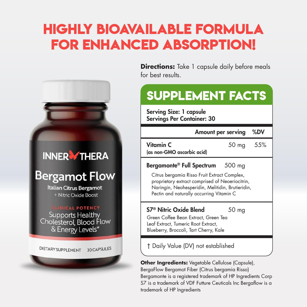 Innerthera Bergamot Flow bottle pour shows convenient circulation support before meals.