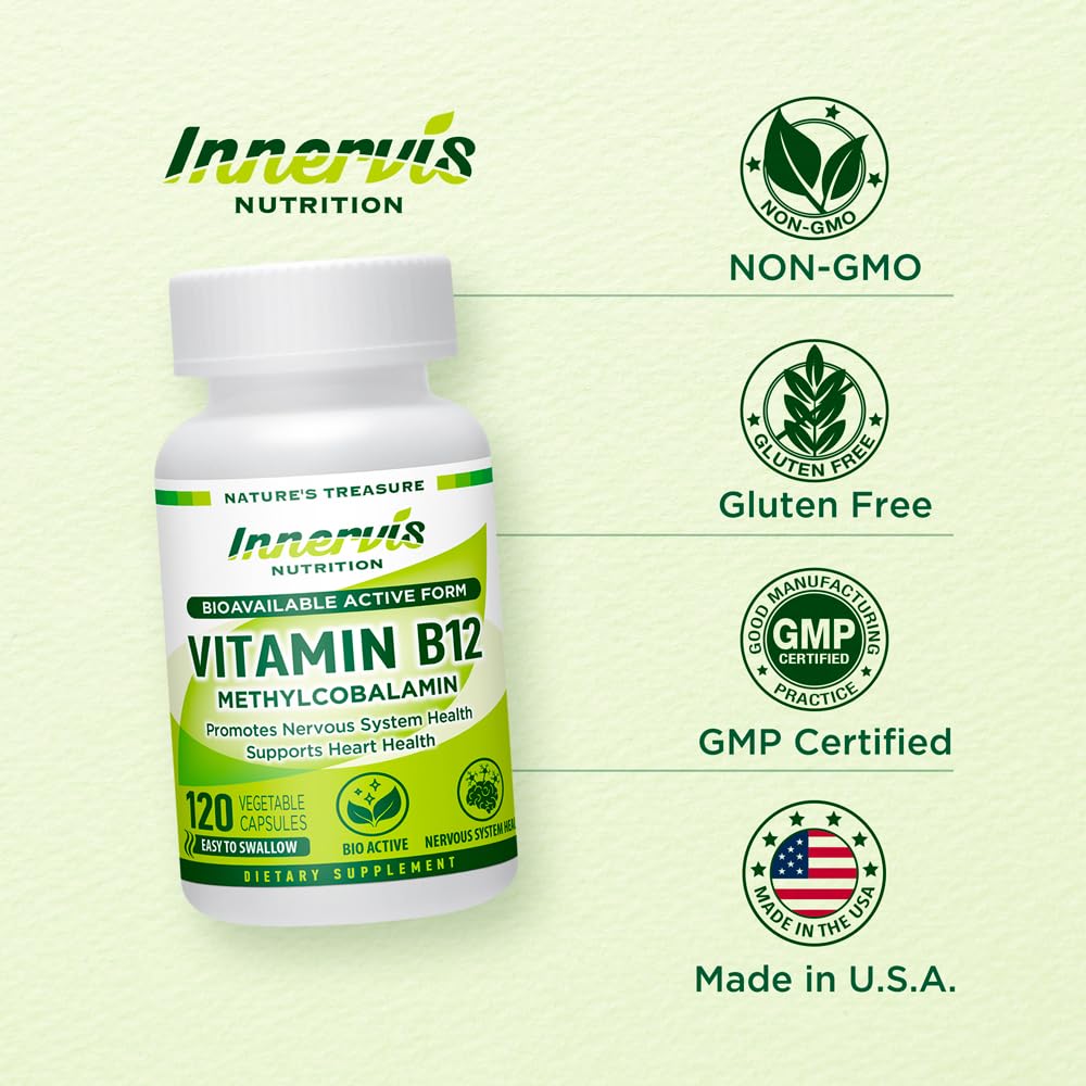 Supplement facts and ingredients label for Innervis B12
