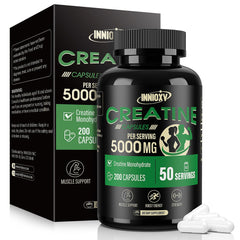 INNIOXV Creatine Monohydrate capsules bottle with 50 servings label