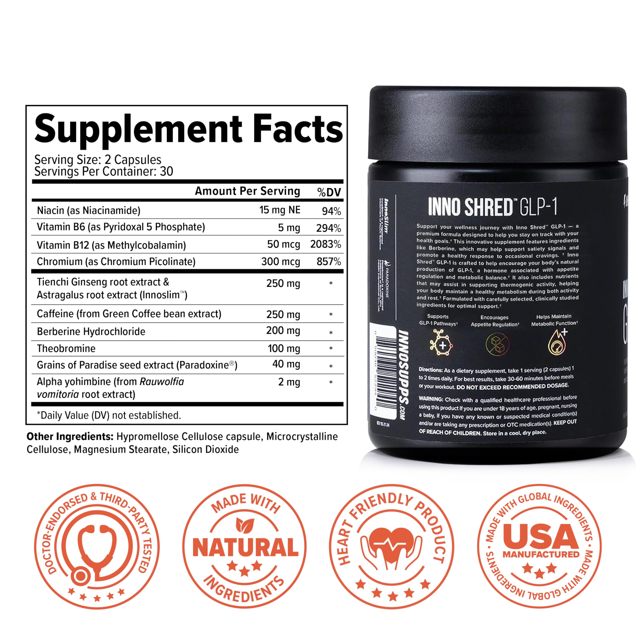 Inno Shred GLP-1 capsules arranged in a row