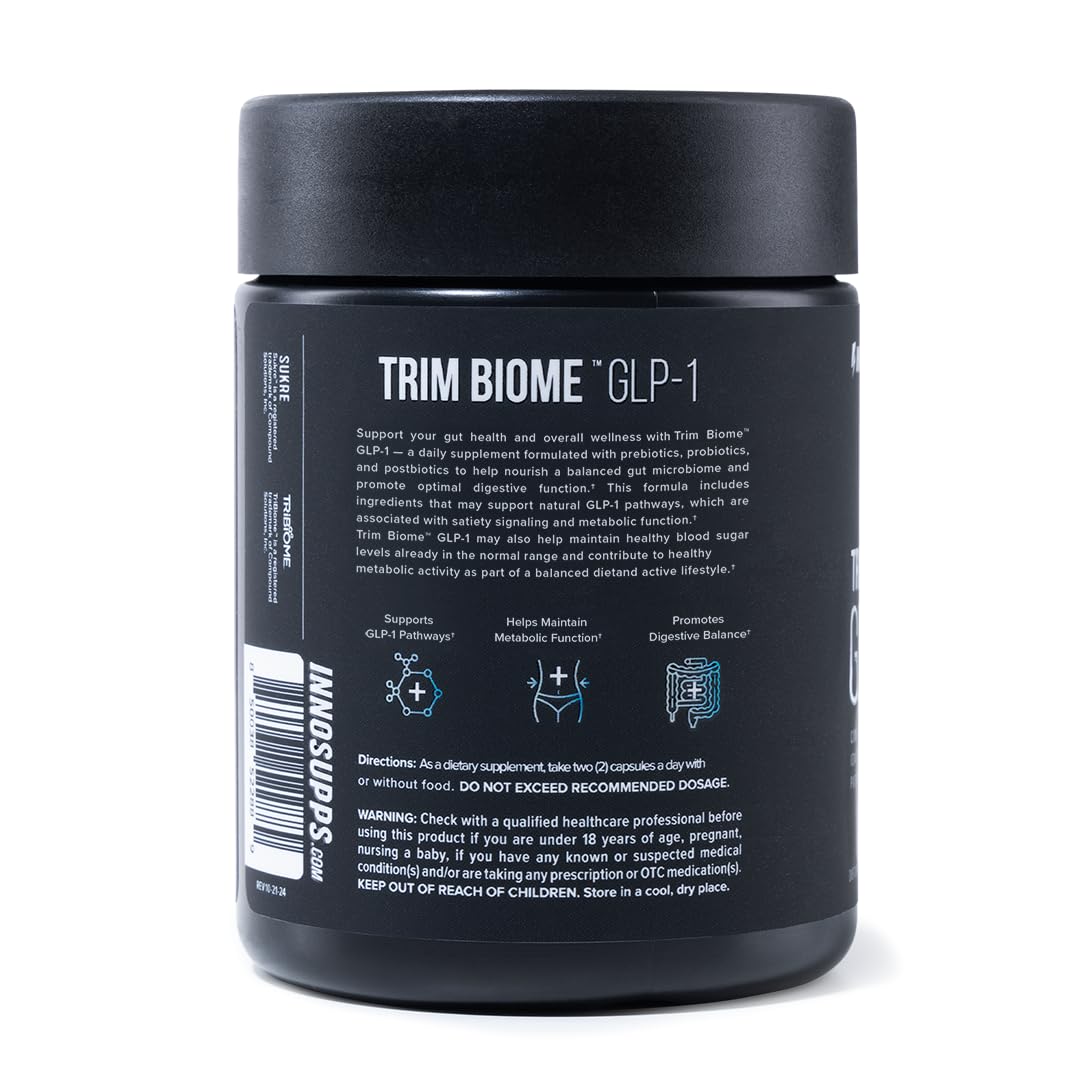 InnoSupps Trim Biome GLP-1 capsules in hand illustrating convenient dosing