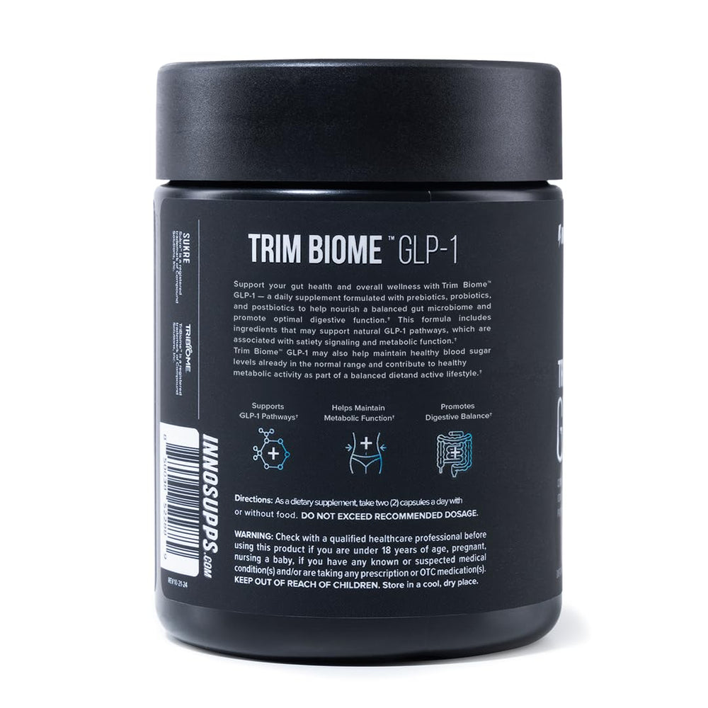 InnoSupps Trim Biome GLP-1 capsules in hand illustrating convenient dosing