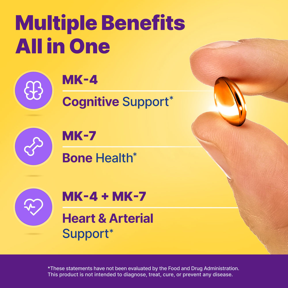 Graphic highlighting bone and brain health support from K2