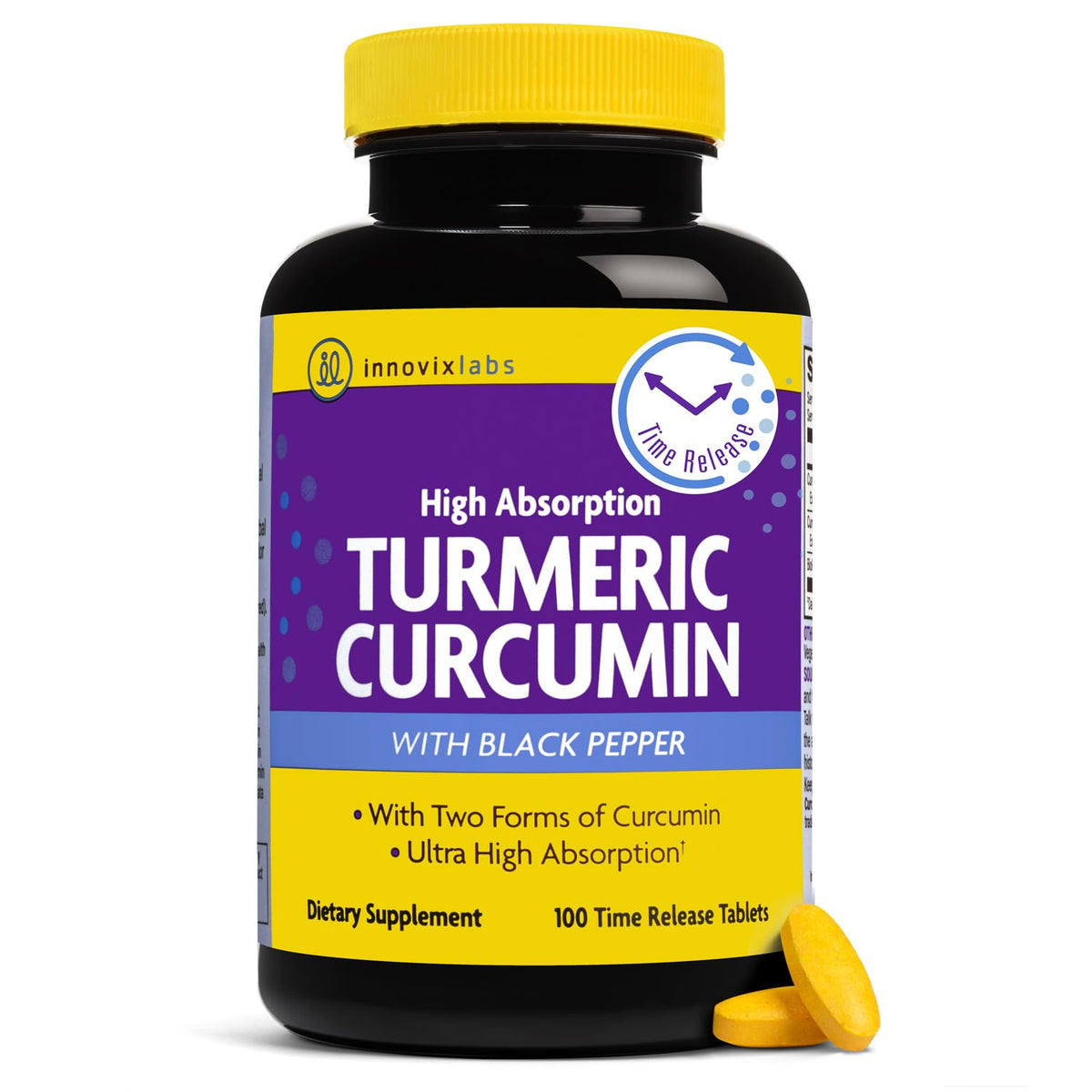 InnovixLabs Turmeric Curcumin with Black Pepper bottle and label