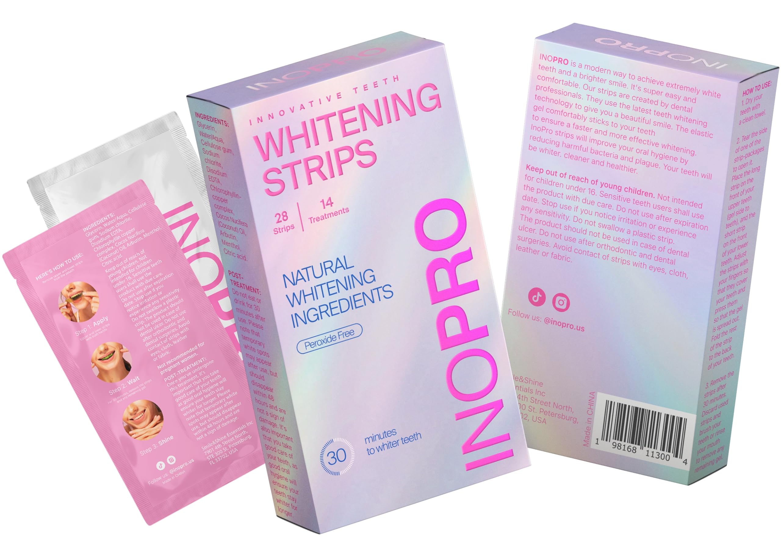 Whitening strips being applied to teeth during treatment