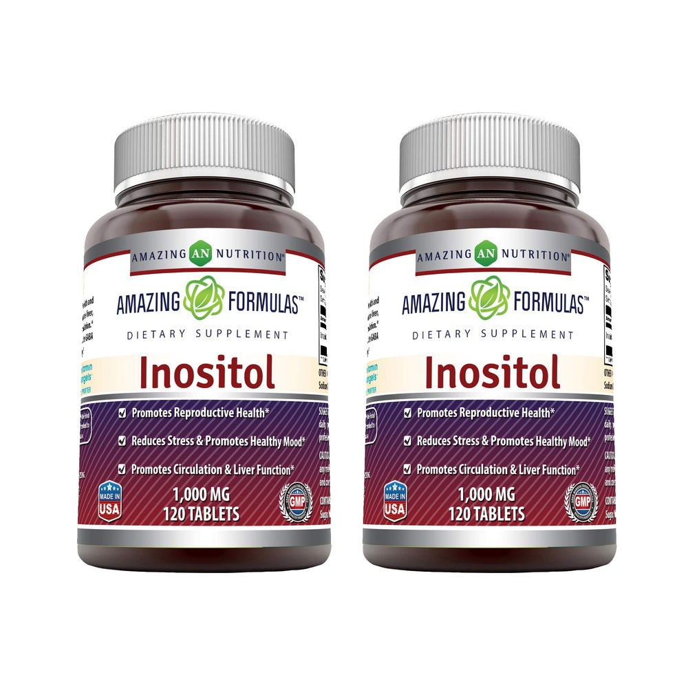Bottle of Amazing Formulas Inositol 1000mg supplement - 2 pack, 120 tablets