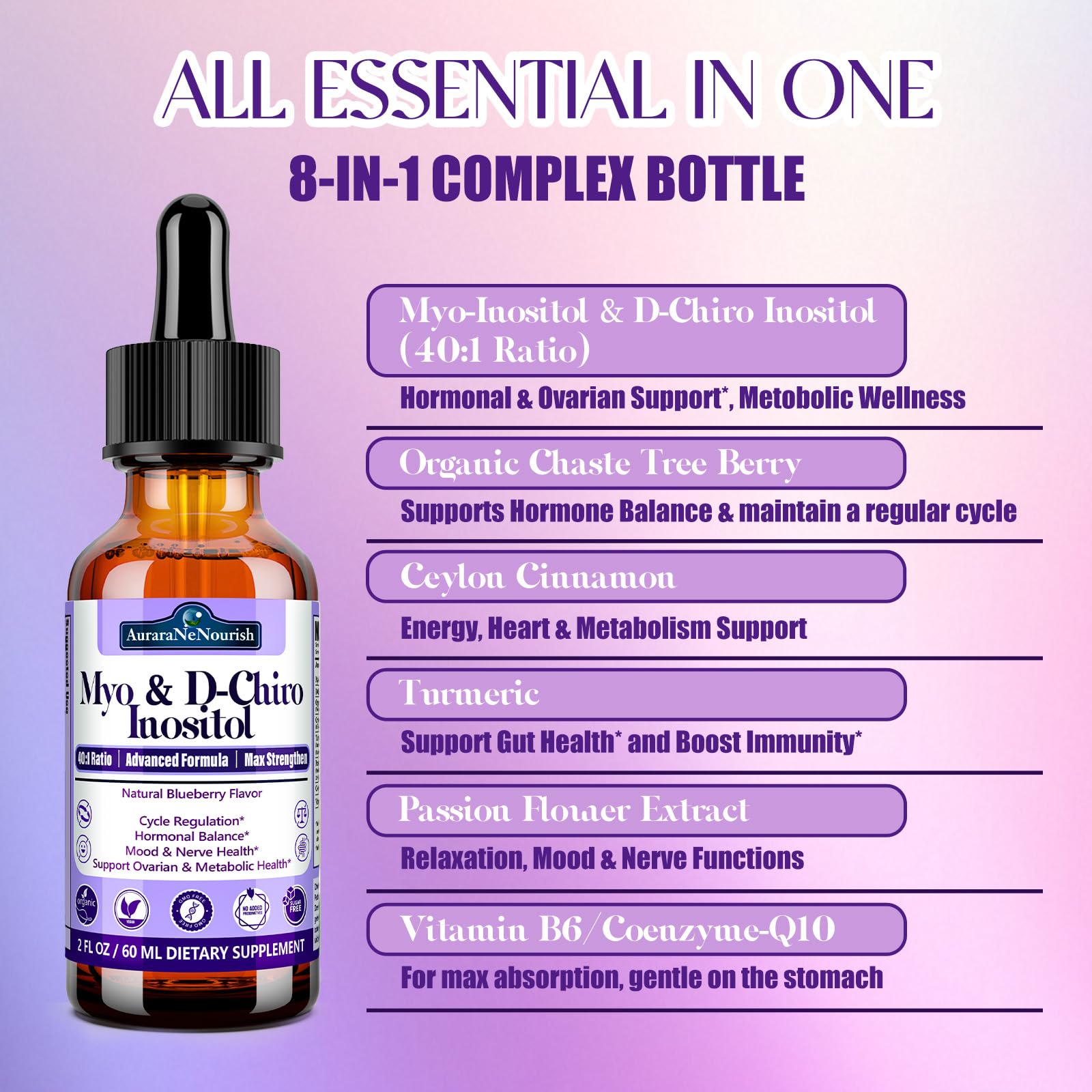 Organic chaste tree berry and Ceylon cinnamon ingredients