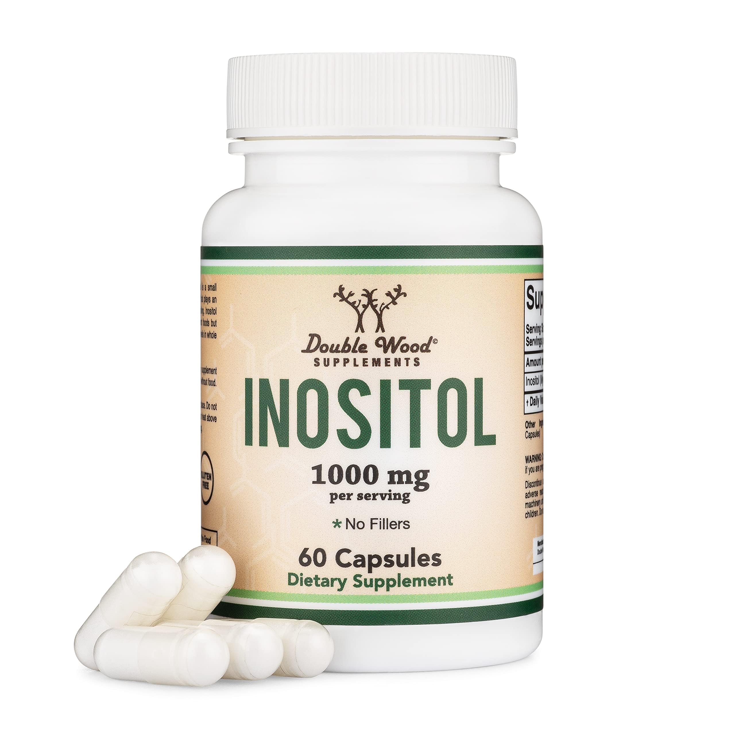 Front label of Inositol capsules bottle showing 1000mg Myo-Inositol