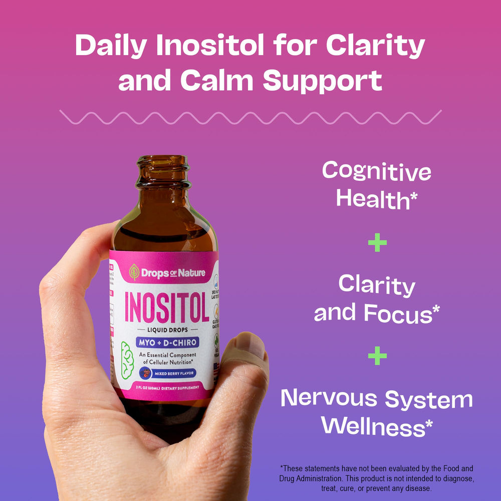 Close-up of Inositol liquid drops in a vegan bottle