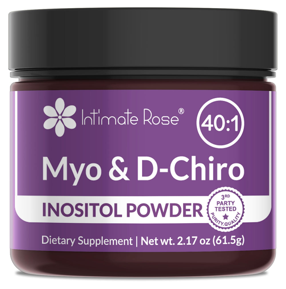 Front view of Intimate Rose Inositol Powder for Women bottle with USA Made label