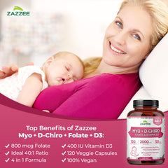 Inositol supplement with D3 and methylfolate for women's health.