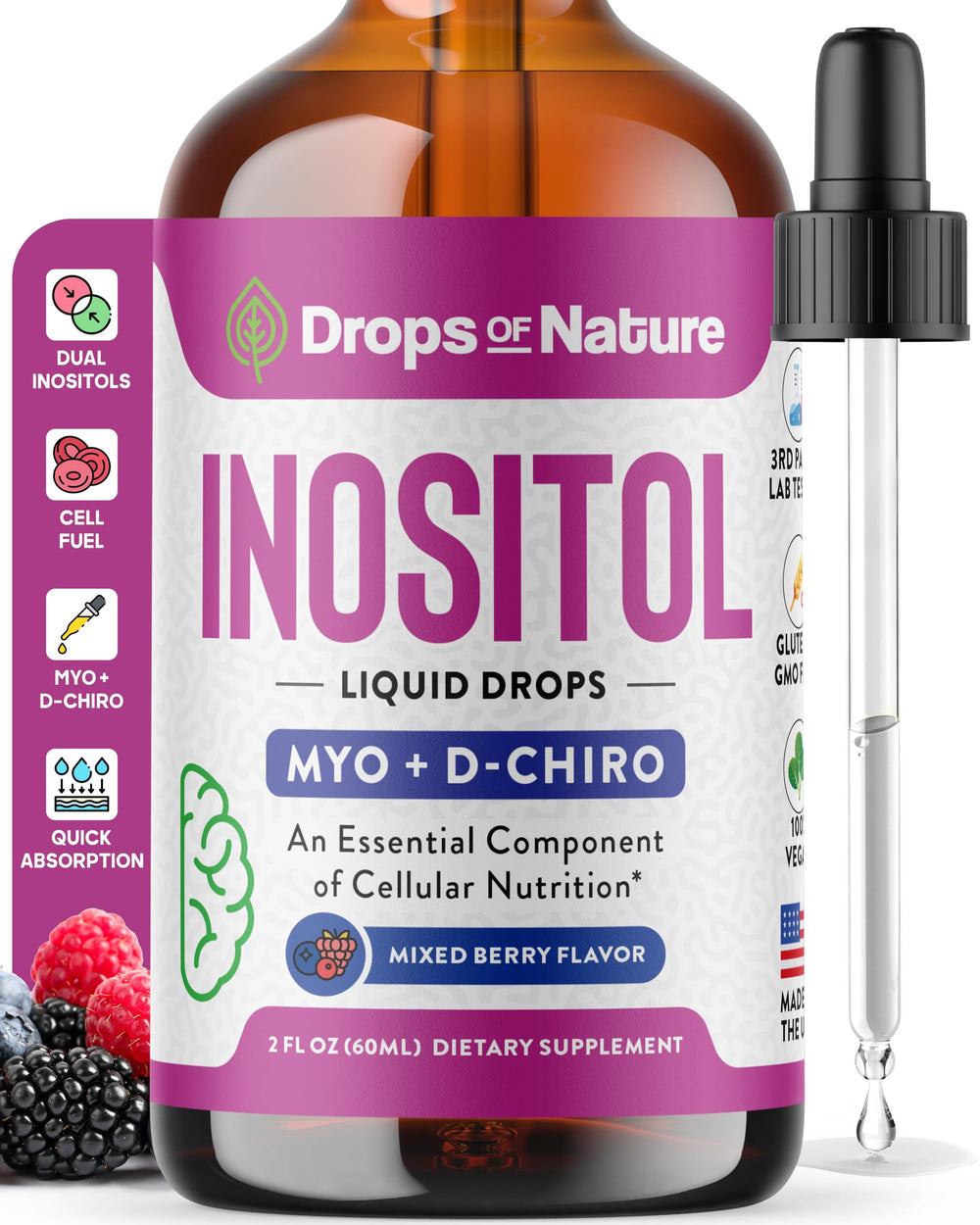 Inositol supplement bottle with mixed berry drops (60ml) for women
