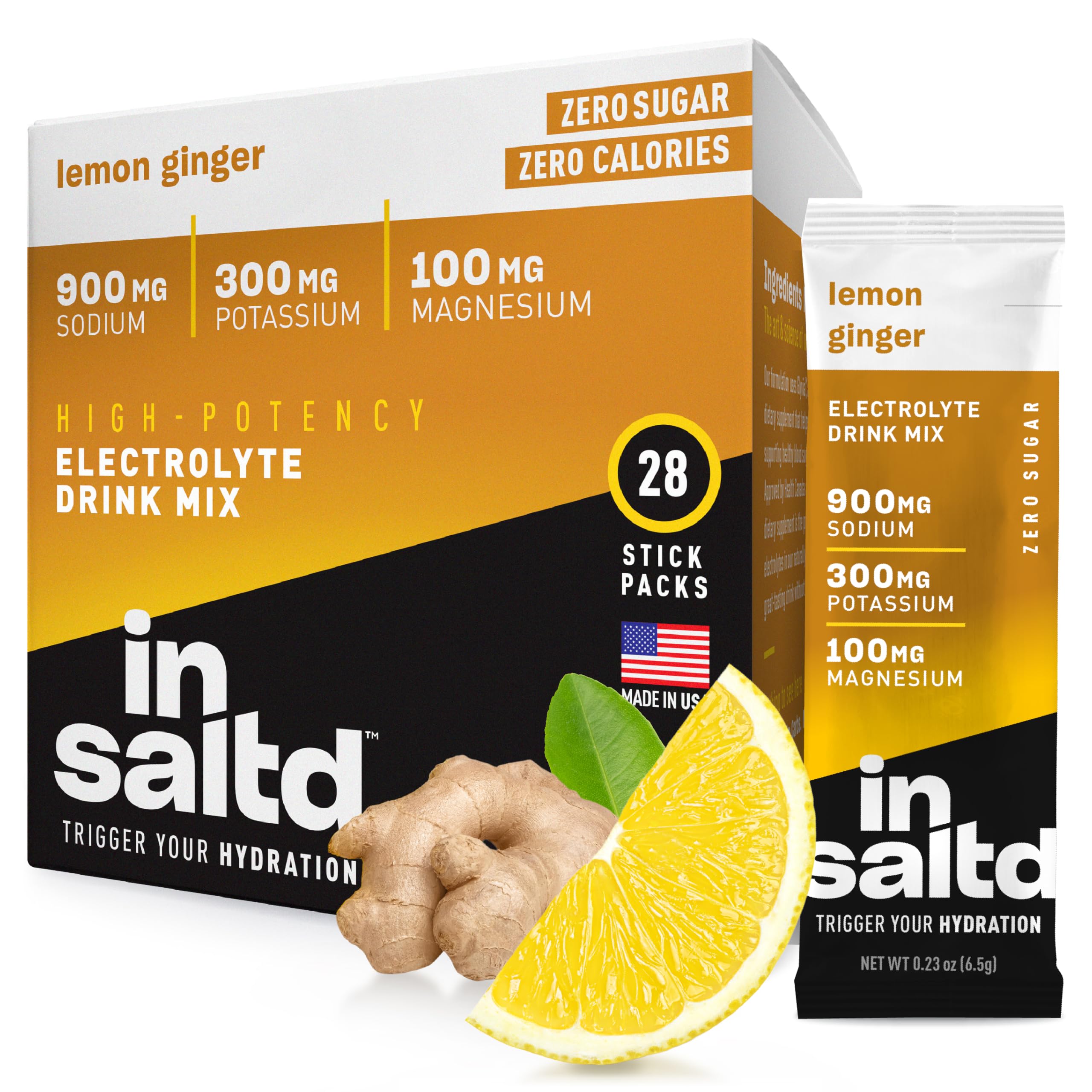 INSALTD Lemon Ginger Sugar-Free Electrolyte Packets – hero image