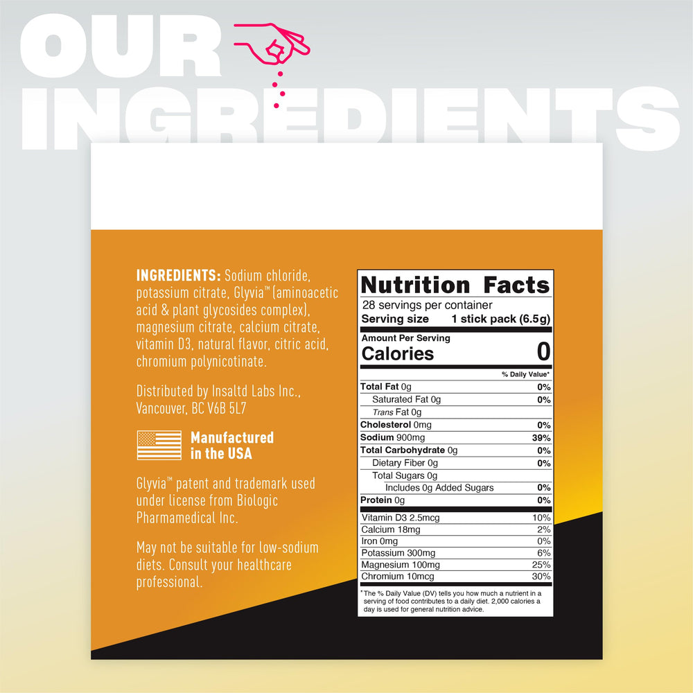 Lemon Ginger Electrolyte Powder packets laid out