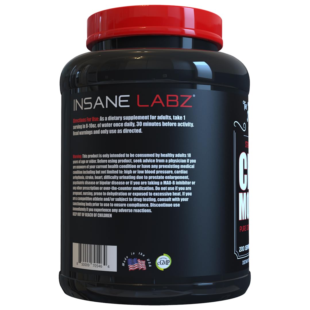Back label of Insane Labz Creatine Monohydrate Powder Unflavored