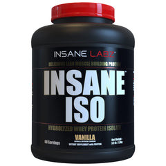 Insane Labz Insane ISO whey bottle in vanilla flavor supports lean muscle goals.