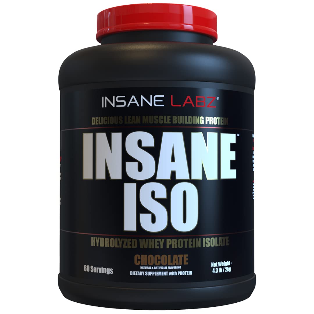 Insane Labz Insane ISO whey chocolate tub closeup for lean muscle support