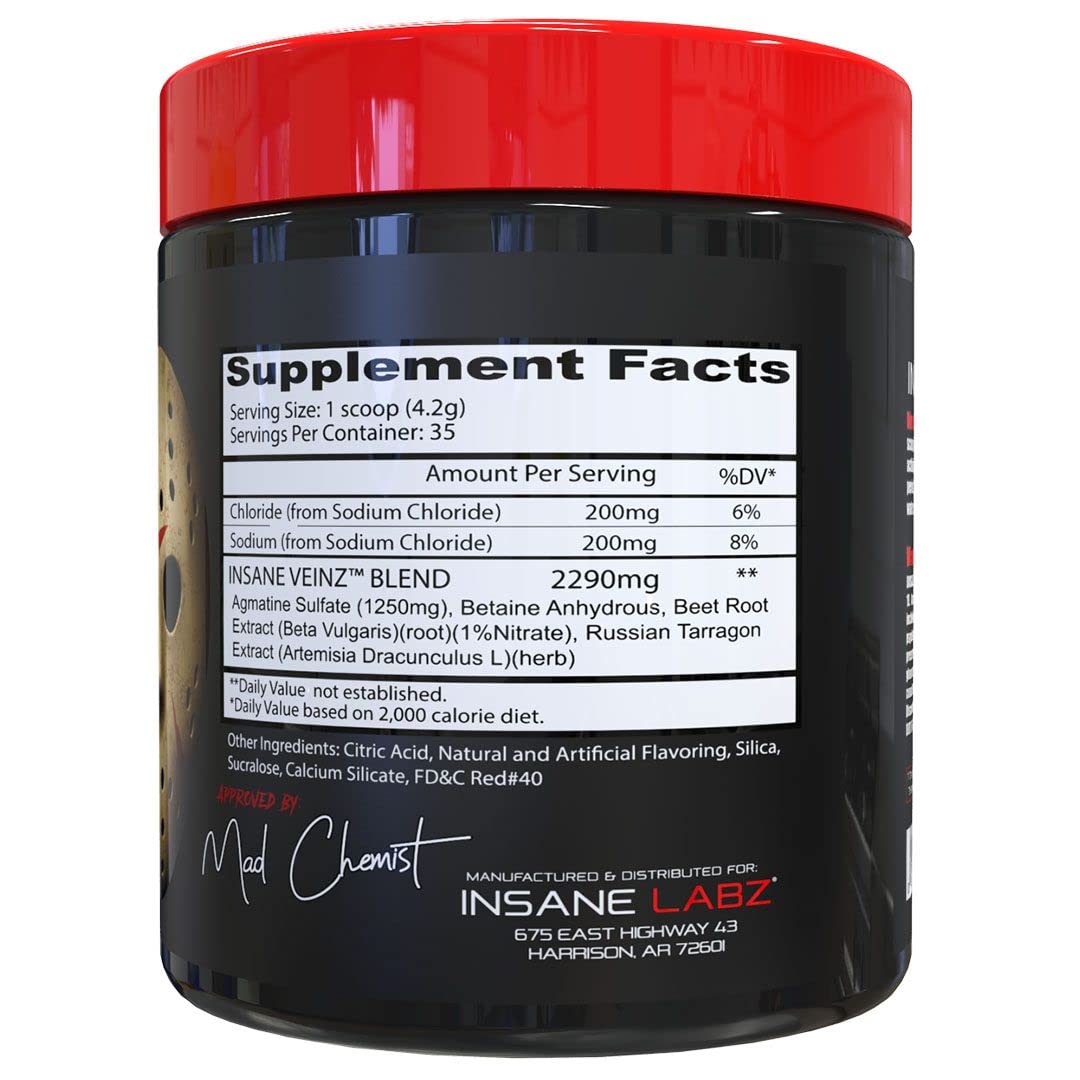 Insane Labz Insane Veinz fruit punch label includes directions.