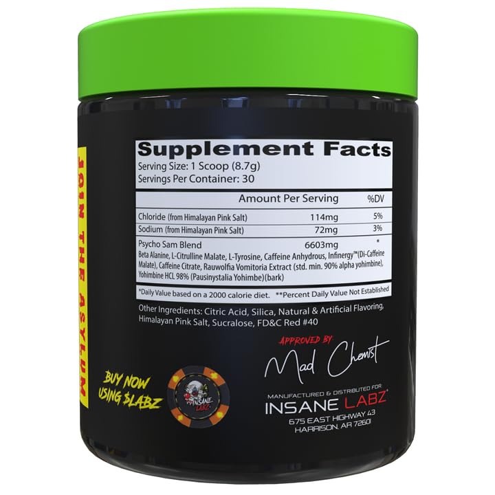 Insane Labz Psycho Sam serving scoop shows precise dosing for consistent energy.