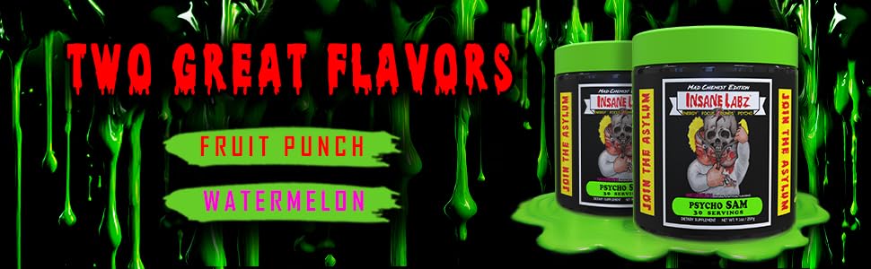Insane Labz Psycho Sam tub-front presents premium pre-workout for flavor-conscious athletes.