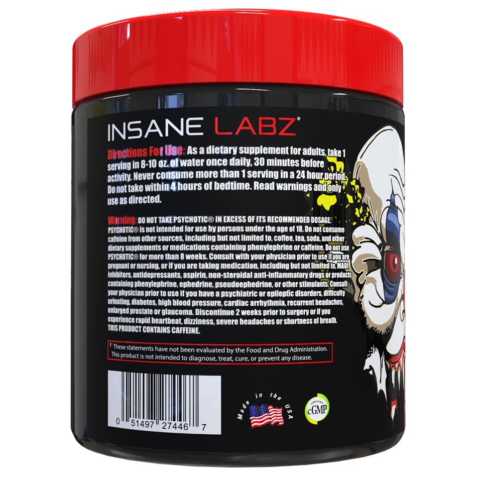 Insane Labz Psychotic front label emphasizes beta alanine and DMAE ingredients